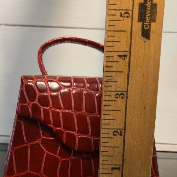 Vintage bag  Jewelry Box With Mirror Red Crocodile Pattern Faux Leather travel p - Picture 9 of 10